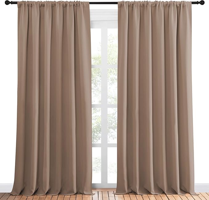 NICETOWN Room Darkening Curtains for Bedroom - Home Decoration Privacy Protection Thermal Insulated Solid Drapes/Draperies for Sliding Glass Door (Cappuccino, Set of 2, 70 x 95 inches) - Image 2