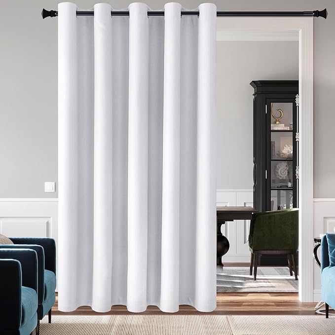 DWCN Room Divider Curtain - Extra Wide Blackout Curtain for Sliding Glass Door, Living Room, Bedroom Partition and Shared Office Space, 1 Grommet Curtain Panel, 5ft Wide x 7ft Tall, Greyish White by DWCN