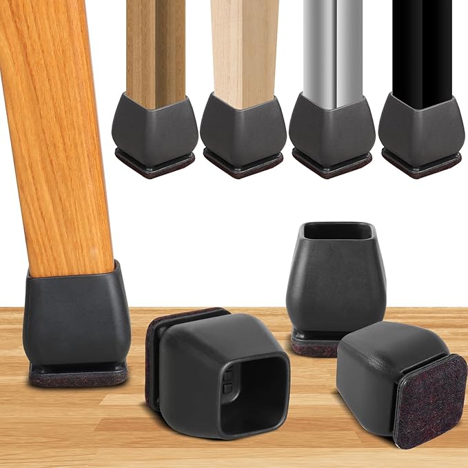 16PCS Small Chair Leg Floor Protectors, 3/4 inch Chair Leg Caps Covers Silicone Chair Feet Protectors for Wood Floors, Square Felt Pads Furniture Sliders for Hardwood Floors(Black,Fit 0.8"-1.05") by GAGUIUP