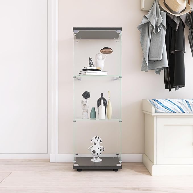 Yoluckea 3 Shelves Glass Display Cabinet with Door,Floor Standing Clear Glass Curio Cabinet Collection Display Case for Living Room Bedroom 49.41”x15.16”x13.58” Black (Quick Assembly) - Image 3