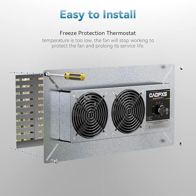 CADPXS Crawlspace Ventilation Fan, Crawlspace Fan Vent with Humidistat, Dehumidistat & Freeze Protection Thermostat, for Crawl Spaces/Basement/Garage/Attic/Hydroponics Grow Tents (220 CFM Air Out) - Image 4