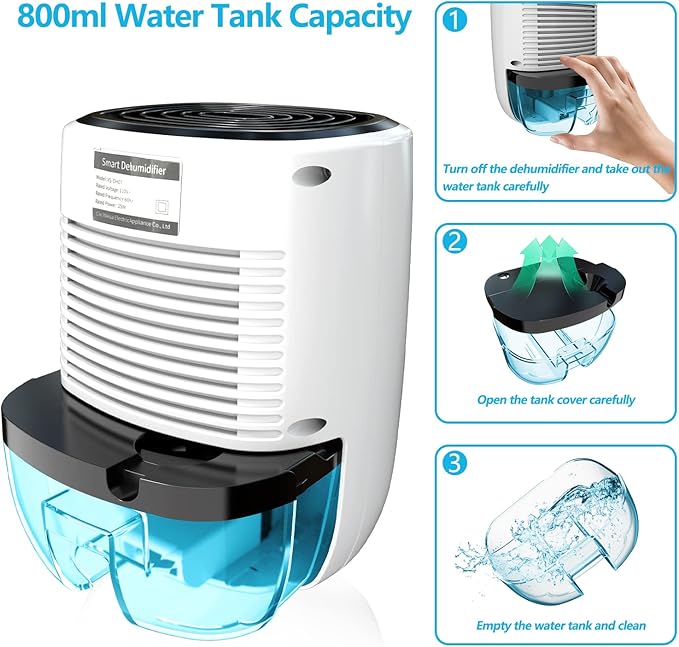 Dehumidifiers for Home 27oz(800ml) Small Auto Shut off Dehumidifiers with Drain Hose,Portable Ultra Quiet Mini Dehumidifier Effective for Bathroom, Basement, Garage, RV, Gun Safe, Closet - Image 5