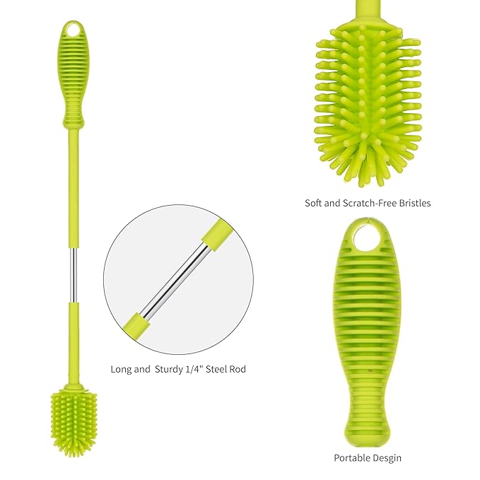 A-Brush Silicone Bottle Cleaner Brush, Flexible, Long Handle - Water Bottle Cleaner, Baby Bottle Nipple Brush for Plastic & Glass, BPA-Free Dish Washing Brush A2S Protection - Image 3