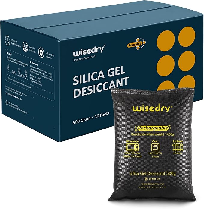 wisedry 10 x 500 Grams [11 lbs] Rechargeable Silica Gel Car Dehumidifier, Microwave Fast Reactivated Desiccant Packets Large for Gun Safe Closet Basement Garage Storage Moisture Absorber Bag Reusable by wisedry