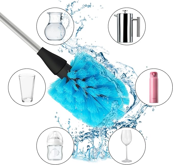 Long Bottle Brush, 15.35 in Bendable Cleaner Brushes for Cleaning Neck Beer Bottles, Wine, Baby Bottles, Water Bottles, Tumblers, Flask, Bird Feeder, Vase, Pipes and Brewing Supplies Blue/1Pack - Image 5