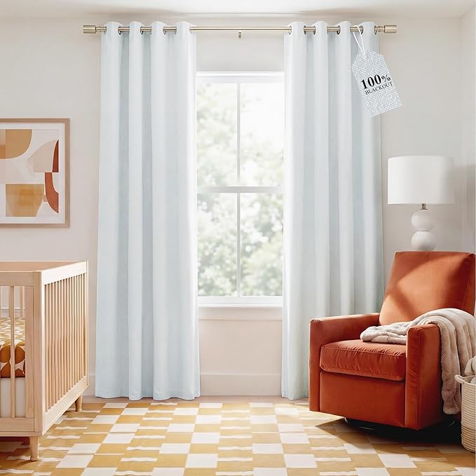 NICETOWN Farmhouse 100% Blackout Linen Curtains for Bedroom, Off White, W52, 2 Pieces, Noise Reducing Textured Linen Look 90 inch Length Curtains for Living Room by NICETOWN