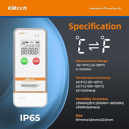 Elitech USB Digital Temperature Humidity Data Logger with Shadow Data Reusable Recorder 32000 Points, Auto PDF/CSV Report, for Windows/MacOS, Refrigerator Thermometer LogEt5TH - Image 2