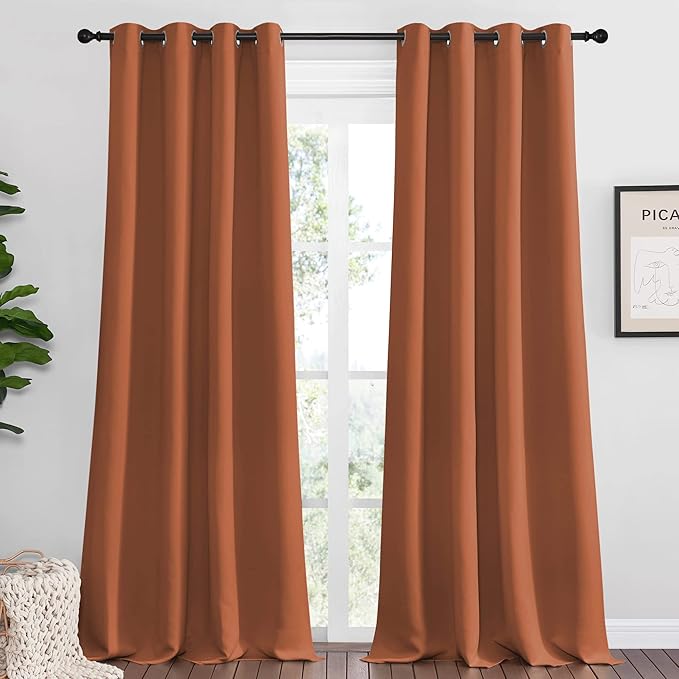 NICETOWN Halloween Burnt Orange Blackout Curtains for Sliding Door - 55 by 90, 2 Pieces, Blocking Out Sunlight Window Treatment Modern Design Grommet Curtain Panels for Dining Room by NICETOWN