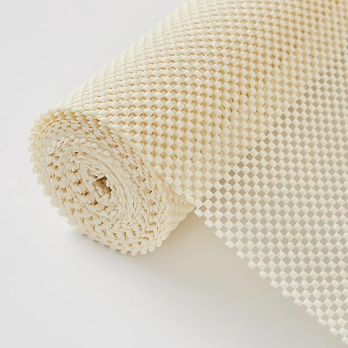 Beautysaid Shelf and Drawer Liner for Kitchen Cabinet, Non Adhesive Non Slip Shelf Paper Thickened for Dresser Pantry Shelve Bathroom Protector Liner Breathable Mat(Cream White Weave,12 in x 20FT) by Beautysaid