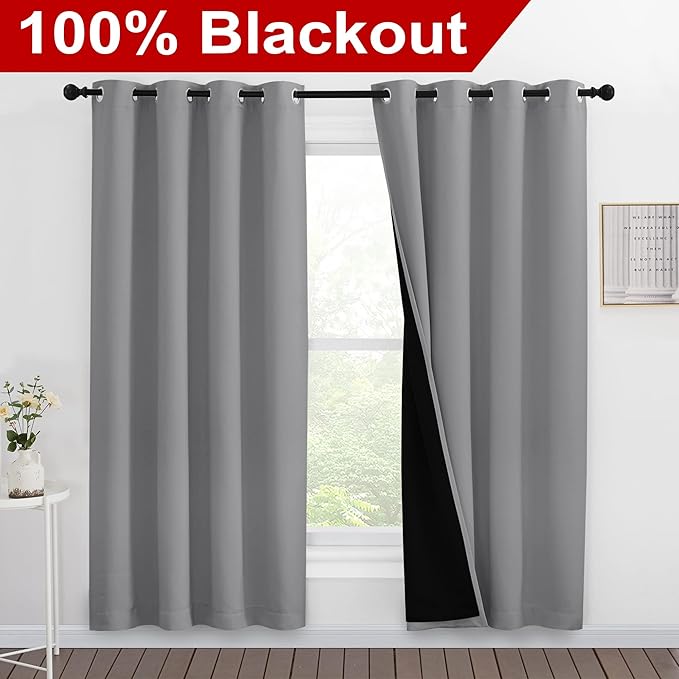 NICETOWN Full Shade Curtain Panels, Pair of Energy Smart & Noise Blocking Out Blackout Drapes for Dining Room Window, Thermal Insulated Guest Room Lined Window Dressing(Silver Grey, 55 x 78 inch) - Image 2