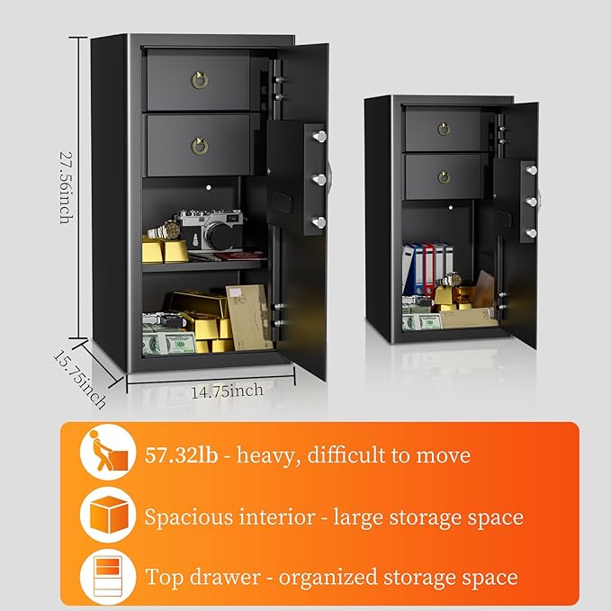 WASJOYE Large Cabinet Safe Box - 4 Cubic Feet Home Fireproof Safes with Digital Keypad Safety Key Lock Type-C Port Alarm System, Heavy Duty Safe Box for Home Office Hotel Document Jewelry Storage - Image 6
