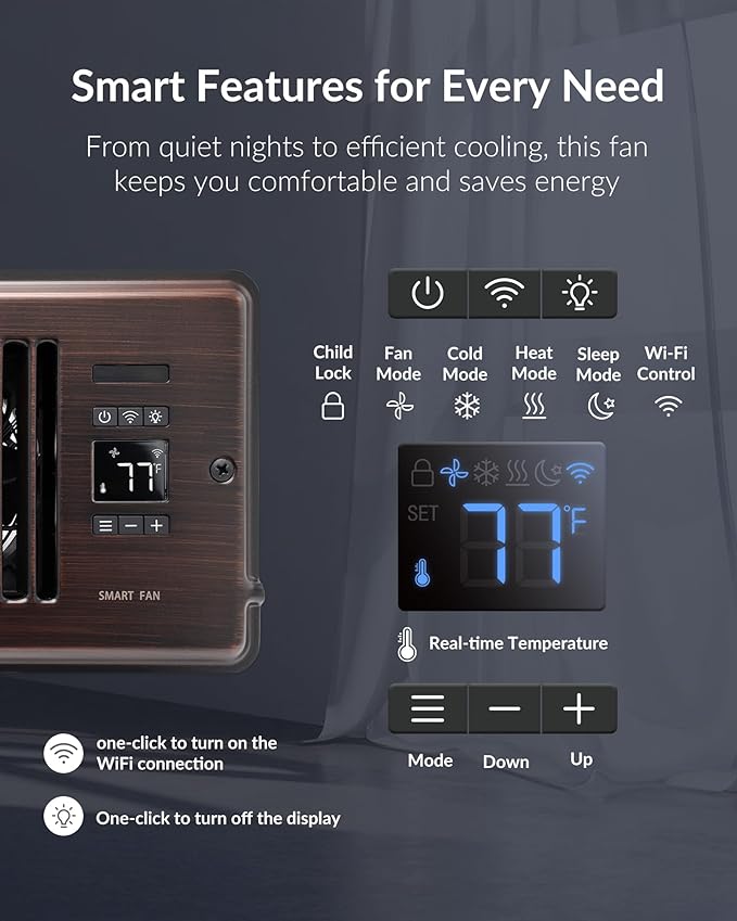 Super Quiet Register Booster Fan for 6" x 10" Register Holes, Smart Register Vent with Dual Intelligent Thermostat and WIFI App Control, Heating Cooling AC Vent Fan (ORB) - Image 5