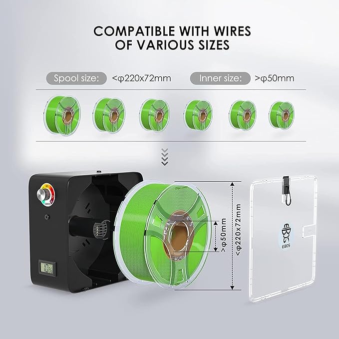【EIBOS Official】 3D Printer Filament Dryer Easdry Box with Fan, Adjustable Temperature, Humidity Control & Spool Holder, Compatible with 1.75mm 2.85mm 3.00mm Nylon, PLA, ABS - Image 8