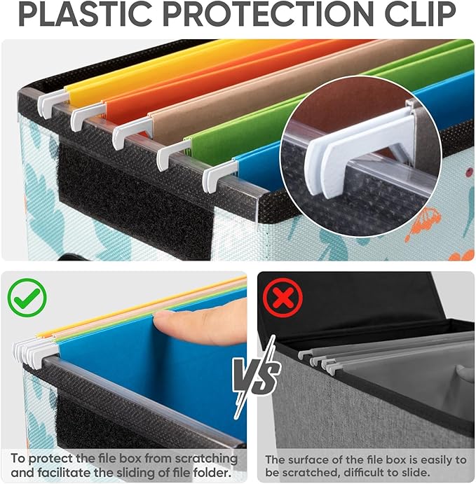 BALEINE File Organizer Box with Lid, Collapsible File Folder Organizer with Plastic Slide, Hanging File Folder Box for Office Document Storage (2 Pack, Spring Stroll, S) - Image 5