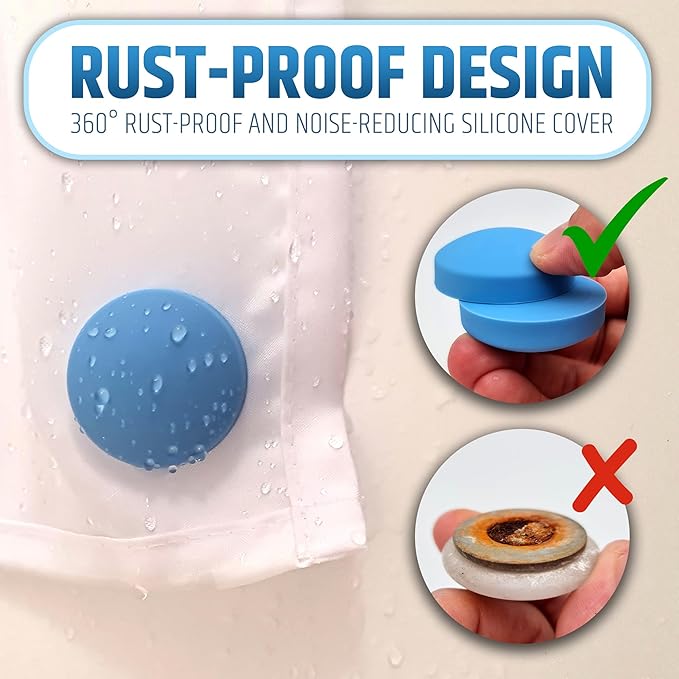 Powerful Anti-Billowing Magnetic Shower Curtain Weights for Splash-Free Bath Experience - 360° Silicone Wrapped - Will Never Rust - Heavy Magnets Prevent Curtain Liners from Blowing | 4 Pairs | Blue - Image 4