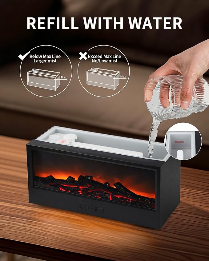 Essential Oil Diffuser, 7-Color Fireplace Flame Aromatherapy Humidifier, 150ml Ultrasonic Humidifier with Remote Control, Timer & Auto-Off, Valentine's Day Gift for Bedroom Home Office and Yoga - Image 8
