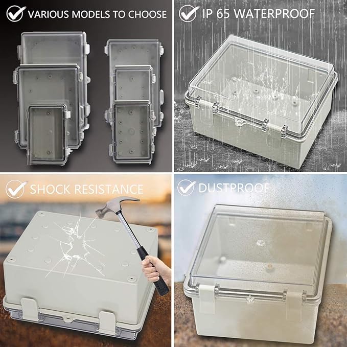 Zulkit Junction Box ABS Plastic Waterproof IP65 Electrical Boxes Hinged Shell Clear Cover Outdoor Universal Project Enclosure with Mounting Plate and Wall Brackets 15.4x11.4X 6.3inch (390x290x160 mm) - Image 6