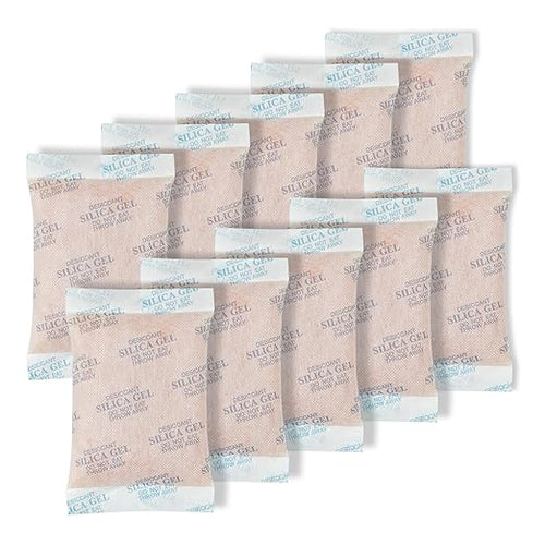 100 Gram (10 Packets) Silica Gel Packets, Desiccant Packs Silica Gel Desiccant Packets for Storage Rechargeable Moisture Absorbers Bags with Indicating Beads by ROOMLINE