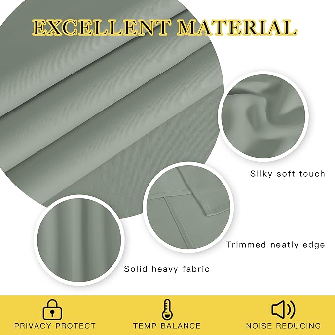 NICETOWN Sage Green Blackout Curtains for Bedroom - Grommet Thermal Insulated Family Home Window Treatments Solid Room Darkening Privacy Drape for Living Room (W52 x L108, 1 Panel) - Image 4