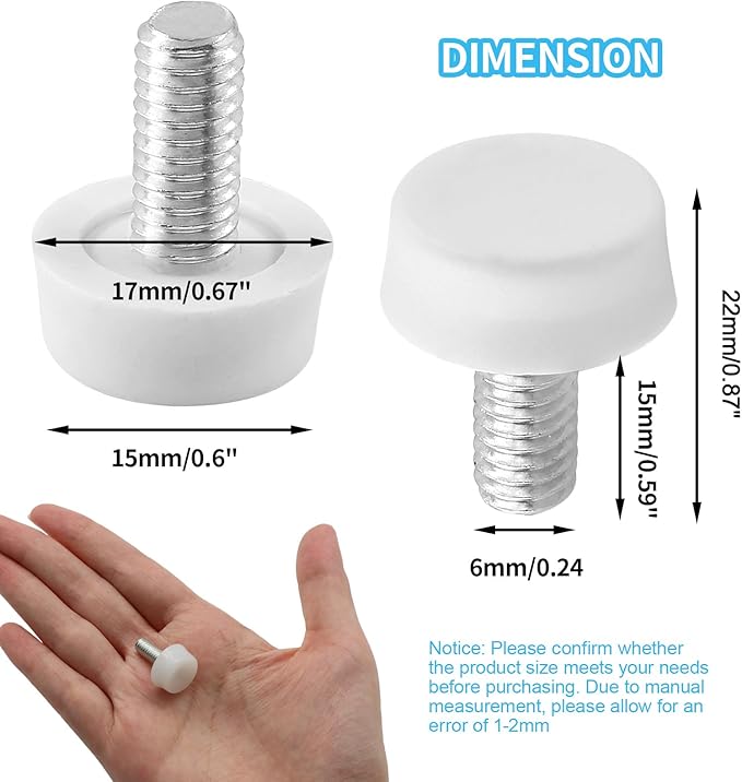 Biaungdo 24 Pcs Adjustable Furniture Levelers, M6x15 mm Ajustable Leveling Feet Screw On Furniture Glide Foot Levelers for Table, Chair, Cabinet, Furniture Legs, White - Image 2