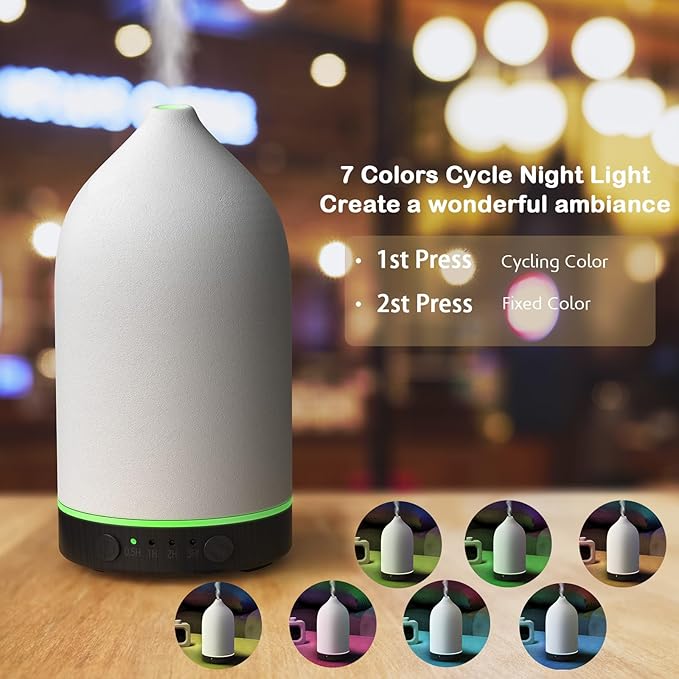 Diffuserlove Ceramic Diffuser 160ML Essential Oil Diffusers Aromatherapy Essential Oil Diffuser for Room Air Diffuser for Home Bedroom Stone Diffuser Black Wood Pattern Base (Size:6.8" H x 3.6" W) - Image 4