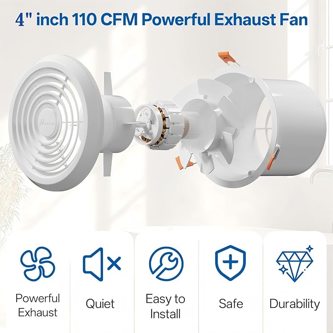4inch Exhaust Fan, 110 CFM Wall Mounted Vent Fan, 1.0 Sone Quiet, Windows Exhaust Fan, Ventilation Fan for Bathroom, Basement, Mobile Home - Image 7