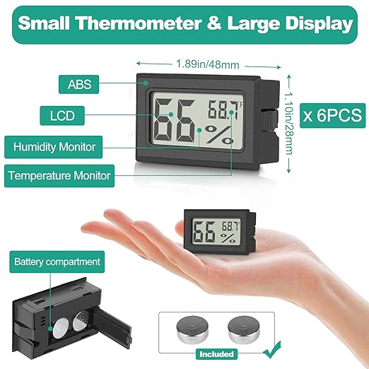 Vaikby 6-Pack Mini Digital Thermometer Hygrometer, Indoor Humidity Monitor, Temperature Humidity Gauge Meter with Fahrenheit (℉) for Greenhouse, Garden, Cellar, Closet, Fridge - Image 3