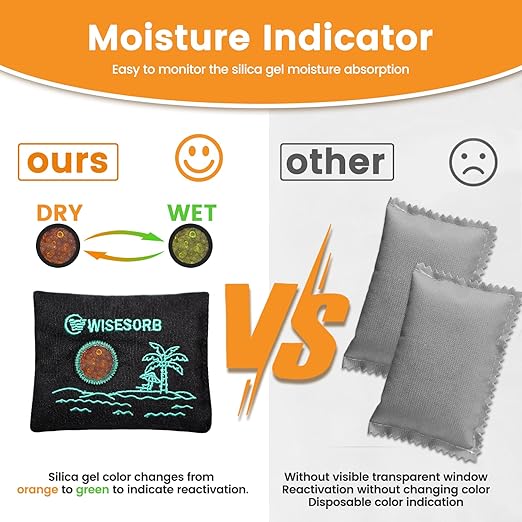 200g x 3pcs Rechargeable Desiccant Packs, Color Indicating Silica Gel Packets with Transparent Window, Moisture Absorbers,Reusable Dehumidifier Bags for Storage Safe Closet Basement Camera - Image 3