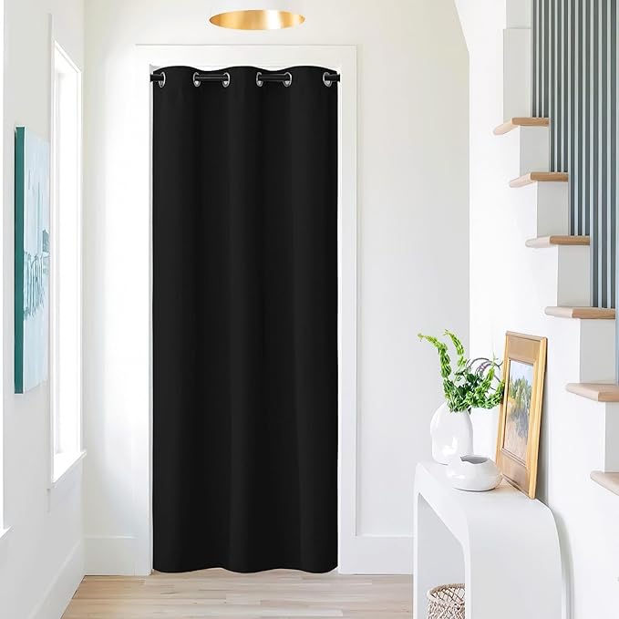 NICETOWN Door Curtain for Doorways, Blackout Privacy Doorway Curtains for Bedroom Closet Door, 80 inches Long Temporay Door Cover Portable Curtains for Hallway, 42 inches Wide, Black, 1 Panel by NICETOWN