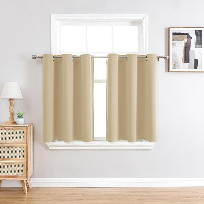 ChrisDowa Small Window Curtains 36 inches Long for Bedroom - Grommet Short Thermal Insulated Room Darkening Curtains for Kitchen (2 Panels, Biscotti Beige, 52 x 36 Inch) by ChrisDowa