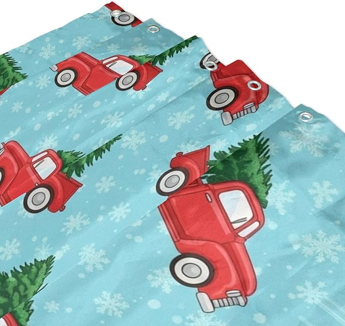 Car Christmas Tree Blue Shower Curtain Liner 72×72 inch for Bathroom Curtain Anti Mold Shower Curtain with Hooks Shower Accessories - Image 3