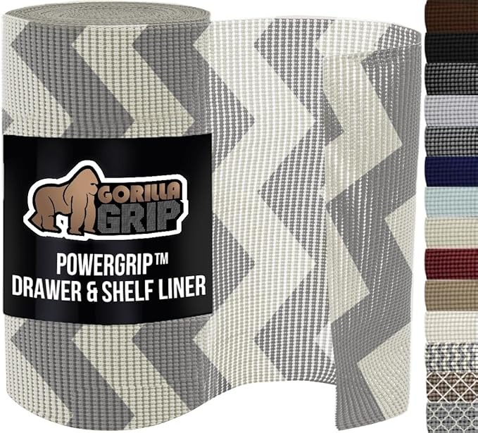 GORILLA GRIP powerGRIP Drawer Shelf and Cabinet Liner, Thick Strong Hold, Non-Adhesive Liners Protect Kitchen Cabinets and Cupboard, Bathroom Drawers, Easy Install, Breathable Mat, 20" x30', Chevron by GorillaGrip