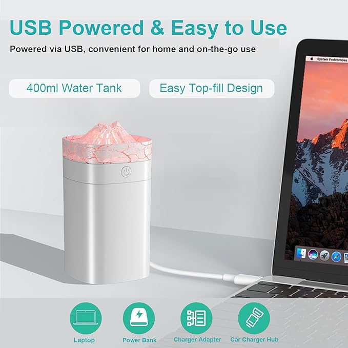 400ml Small Humidifier, Portable Mini Humidifier with 2 Modes Large Spray, USB Personal Desktop Humidifiers for Home Bedroom Car Office Travel Yoga with 7 Color LED Light, Auto Shut-Off, Bass Work - Image 6