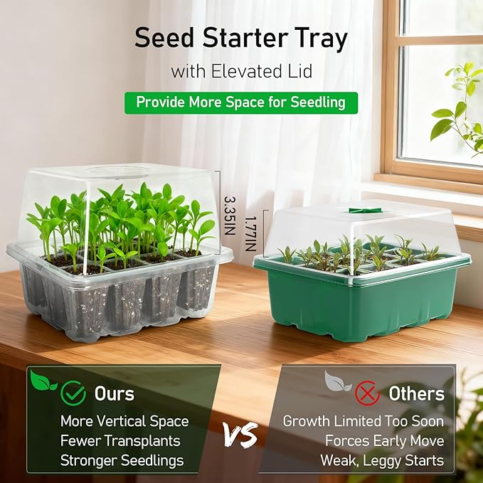 MIXC Seed Starter Tray with Elevated Lid, 120 Cells Seed Starter Kit with Adjustable Humidity Dome, Drainage Hole, Clear Heightened Lids for Indoor Outdoor Greenhouse Gardens, 10 Pack, Transparent - Image 2