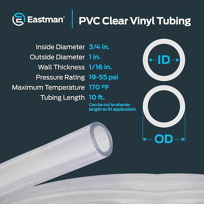 Eastman 3/4 Inch ID (1 Inch OD) PVC Clear Vinyl Tubing, 10 Foot Length, 98624 - Image 4