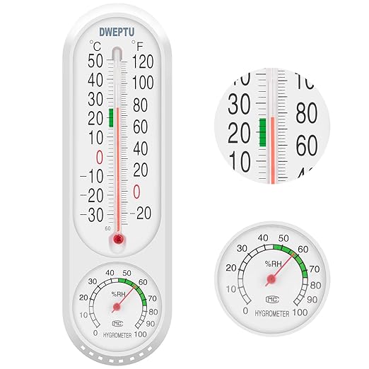 Outdoor/Indoor Thermometer Hygrometer Humidity Meter Thermometers Temperature Humidity Gauge Meter with Celsius/Fahrenheit (℃/℉) for Patio Field Cellar Garden Humidors Greenhouse Closet by DWEPTU by DWEPTU