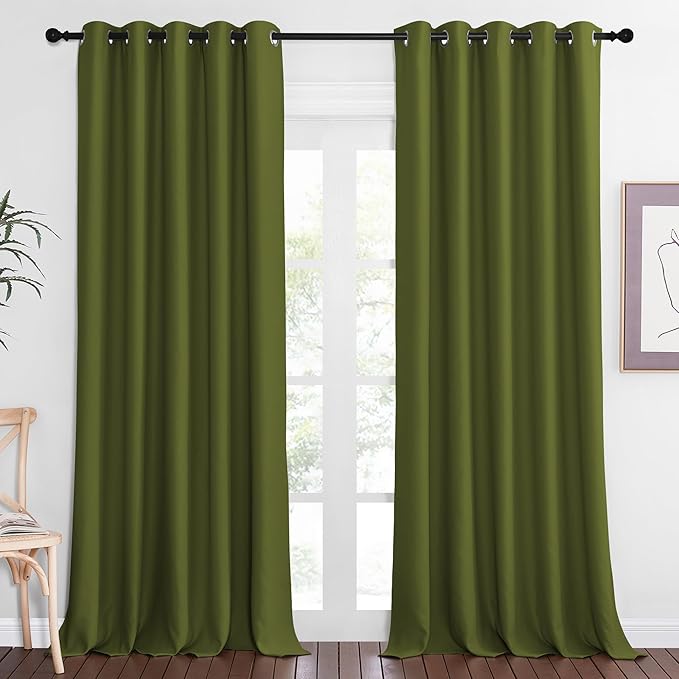 NICETOWN Patio Blackout Curtain Panels - Extra Wide Sliding Door Thermal Insulated Drape, Privacy Room Divider Curtain for Bedroom Office (Olive Green, 66 x 118 Inch Long) by NICETOWN
