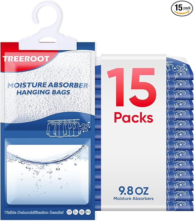 15 Pack Moisture Absorbers for Closet, 9.8OZ Hanging Closet Dehumidifier Bags, Hanging Humidity Absorber in Wardrobes, Kitchens and Bathrooms, Fragrance Free Portable Moisture bags by Unknown
