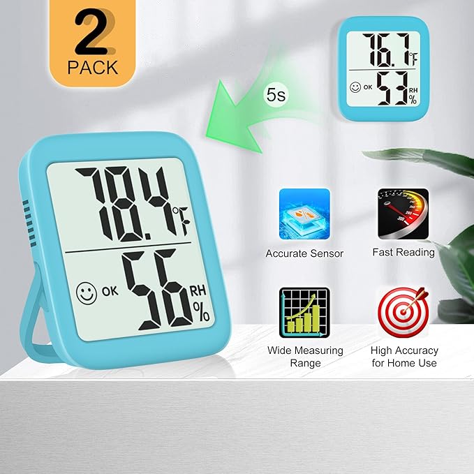 Antonki 2 Pack Room Thermometer for Home, Hygrometer Indoor Humidity Meter Gauge, Digital Temperature and Humidity Sensor Monitor for House, Terrarium, Incubator, Greenhouse - Battery Included - Image 6