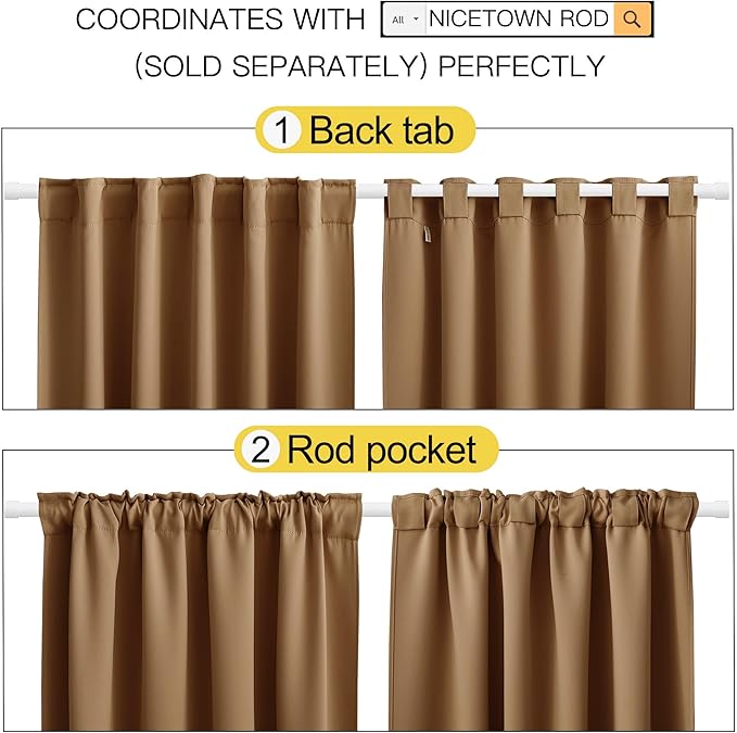NICETOWN Blackout Curtain Panels Window Draperies - (Gold Brown Color) 70x63 inch, 2 Pieces, Insulating Room Darkening Blackout Drapes for Bedroom - Image 3
