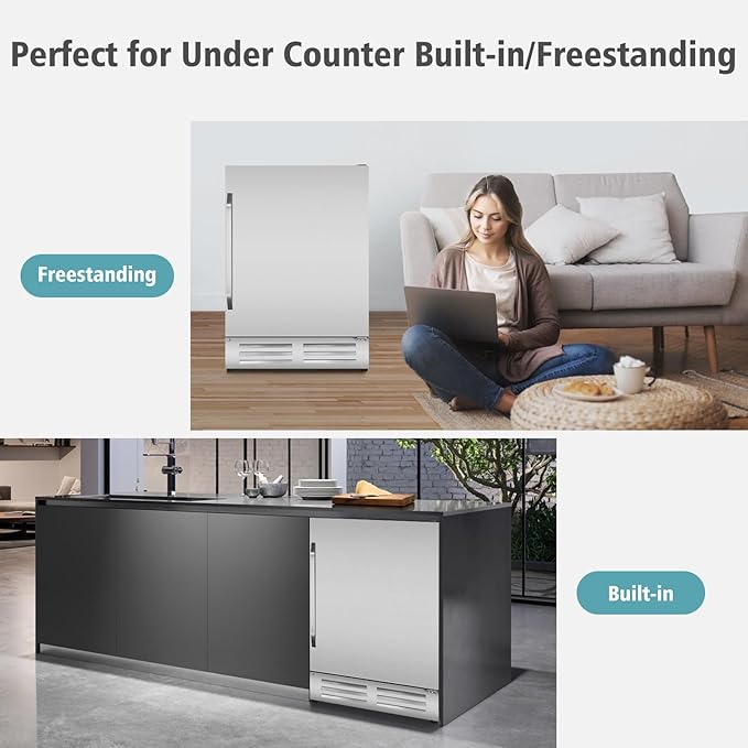 24 Inch Outdoor Beverage Refrigerator Cooler,Stainless Steel Wide Refrigerator for 210 Cans,Fit Perfectly for 24" Space Built-in Counter or Freestanding with powerful and quiet cooling system - Image 3