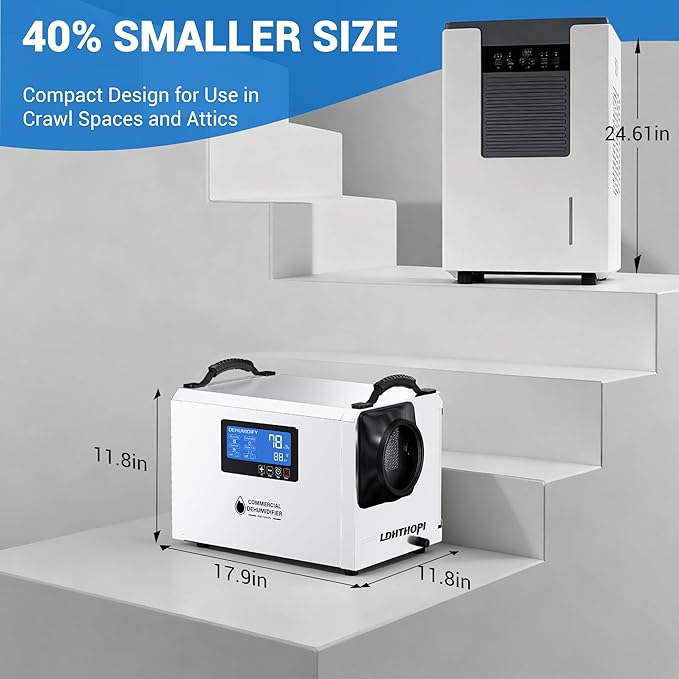 LDHTHOPI 145 Pint Commercial Dehumidifier with Drain Hose for Crawl Spaces Basements Industry Water Damage Unit Restoration, Up to 6000 Sq.Ft, Auto Defrost, Memory Starting(Gift Directional Wheels) - Image 9