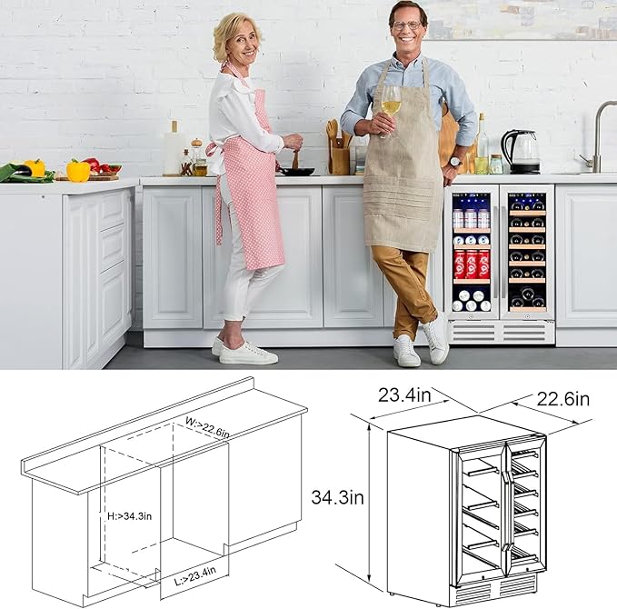 Wine and Beverage Refrigerator, 24 Inch Dual Zone Fridge with Glass Door, Built-In Cooler with Powerful and Quite Cool System/18 Bottles and 88 Cans Capacity Bverage Cooler - Image 7