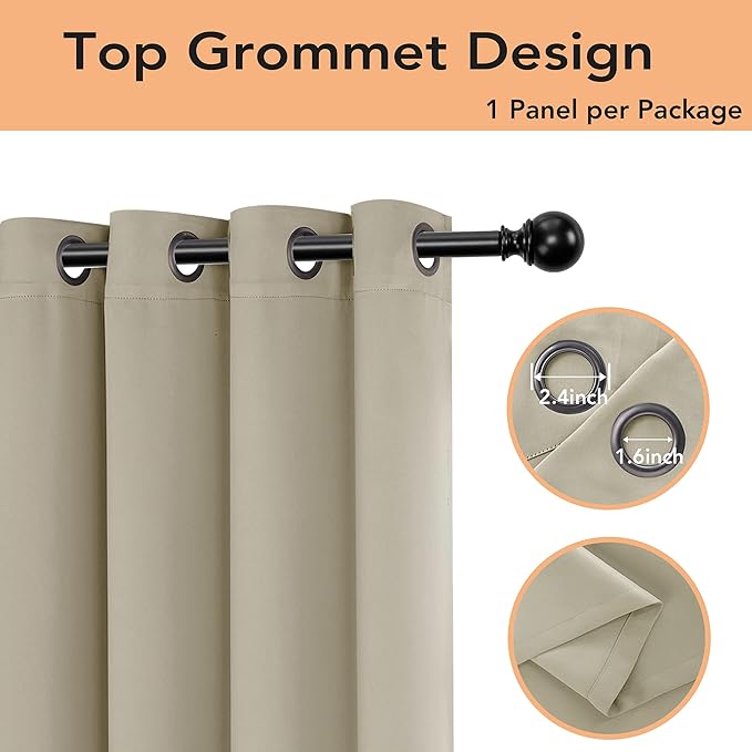 BONZER Room Divider Blackout Curtain Wide Room Darkening Total Privacy Wall Noise Reducing for Bedroom, 84L x 70W Inch (7L x 5.8W ft), 1 Panel, Cream - Image 3