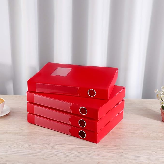 HUA JIE A4 Storage File Boxes Plastic Archives Cases with Lid, File Folder Organizer Document Filing Box for office, Letter Size Paper,31×4×24 cm, Red(Pack of 4) - Image 6