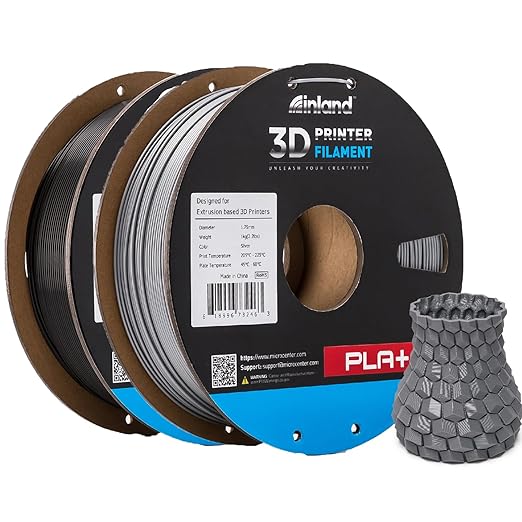 INLAND Micro Center PLA+ 3D Printing Filament 1.75mm - PLA Pro Dimensional Accuracy +/- 0.03 mm - 1kg Cardboard Spool (2.2 lbs) (2 Pack Black & Silver, 1.75mm) - Image 2