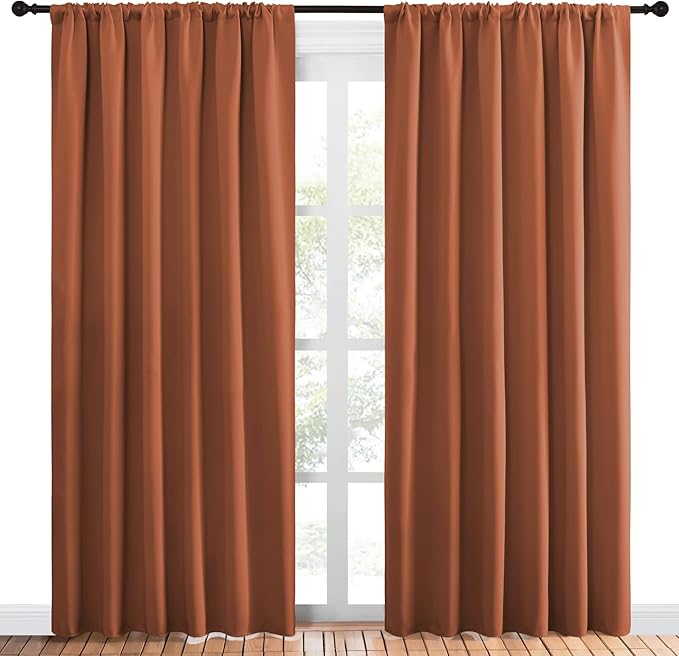 NICETOWN Living Room Curtains, Blackout Draperies, Burnt Orange, 1 Pair, 70 x 84-inch, Home Decorations Thermal Insulated Solid Rod Pocket Blackout Drapes for Cafe by NICETOWN