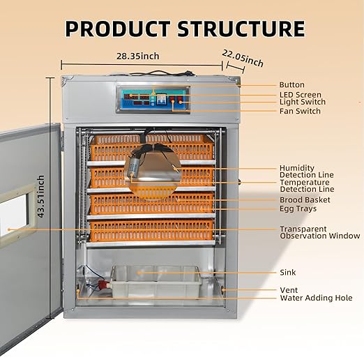 XKV 352 Egg Incubator with Automatic Egg Turning,Temperature Control and Humidity Control,Hatching Eggs,Chicken,Ducks,Poultry,Industrial Brooding Machine Chicken Incubator for Farm,Lab,Home,Indoor - Image 2