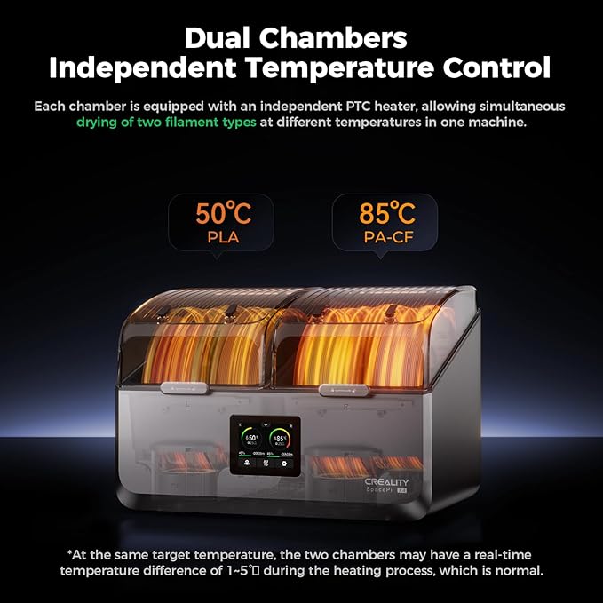 Creality Space Pi X4 Filament Dryer,4 Spools Filament Dryer Box Dual Independent Heating Chambers,360° 200W PTC Fast Heating Filament Dehydrator,Up to 85℃,Compatible with PLA PETG ABS,TPU,PC,PA,PAHT - Image 5