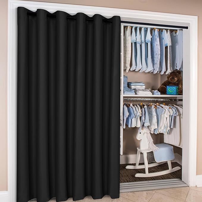 Hiasan Sliding Glass Door Blackout Curtains for Privacy,Thermal Insulated Grommet Curtain for Room Divider,Shared Office Space,Apartment,1 Drape Panels Sewn with Tiebacks,8.3ft Wide x 7ft,Black - Image 5